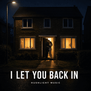I LET YOU BACK IN by HUSHLIGHT MUSIC – cover artwork: a warmly lit house at night with the front door open